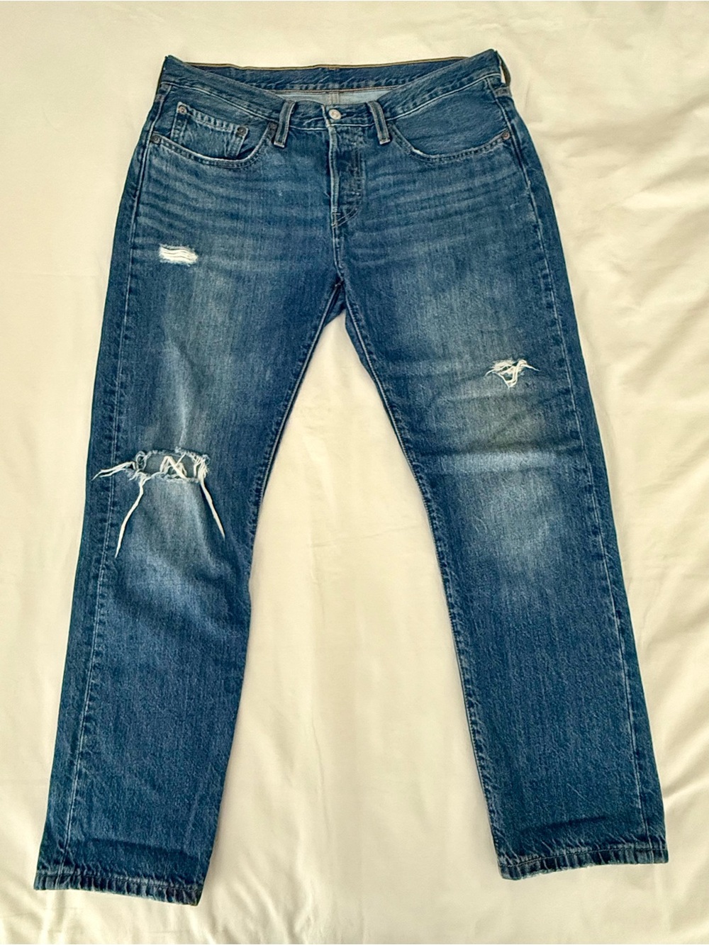 Levi's 501 T Tapered Women’s Jeans W30 L28 Distressed Button Fly Denim